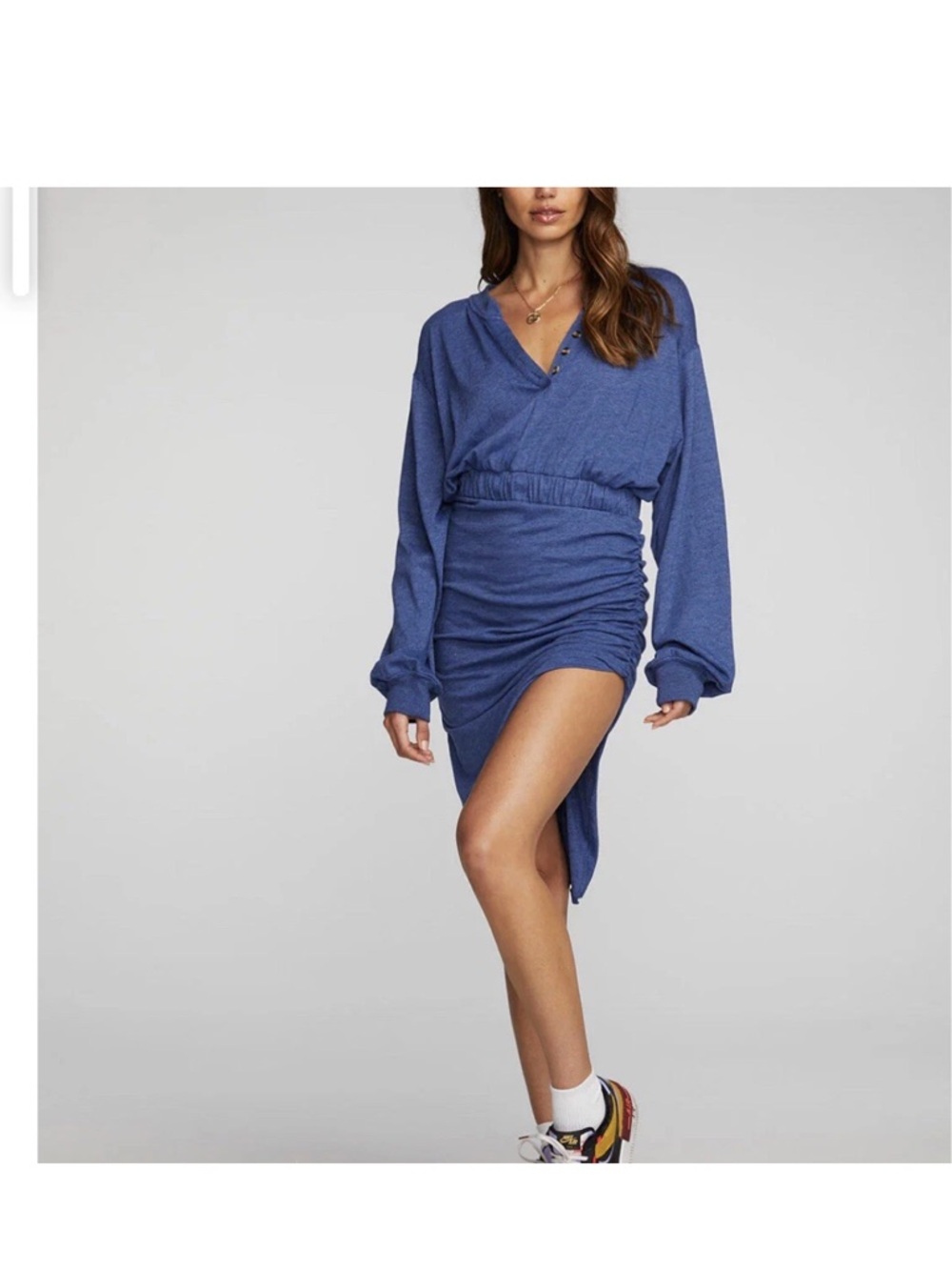 Chaser Indigo Blue Long-Sleeve Ruched Dress